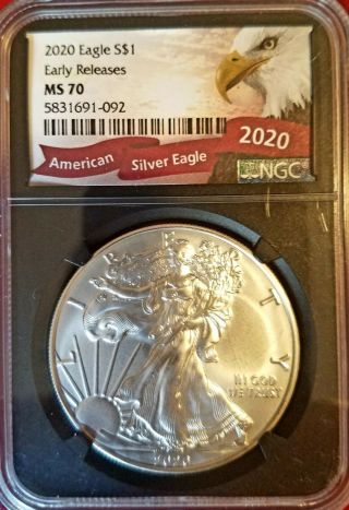 2020 American Silver Eagle - Ngc Ms70 - Early Releases - Grade Ms70 - Black