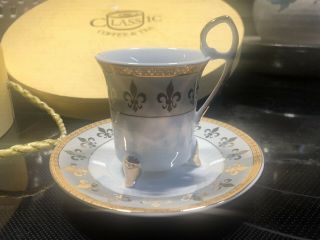 6 Chocolate Tea Coffee Cups & 6 Saucers Italian Design Porcelain Fine Porcelain