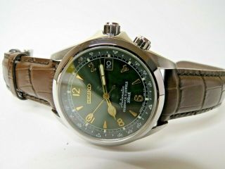Seiko Alpinist Automatic Watch Green Dial Sarb017 Brown Leather
