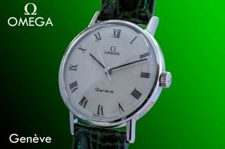 Exceptional Vintage Omega Geneve Roman Dial Cal.  601 Dated 1968 Watch