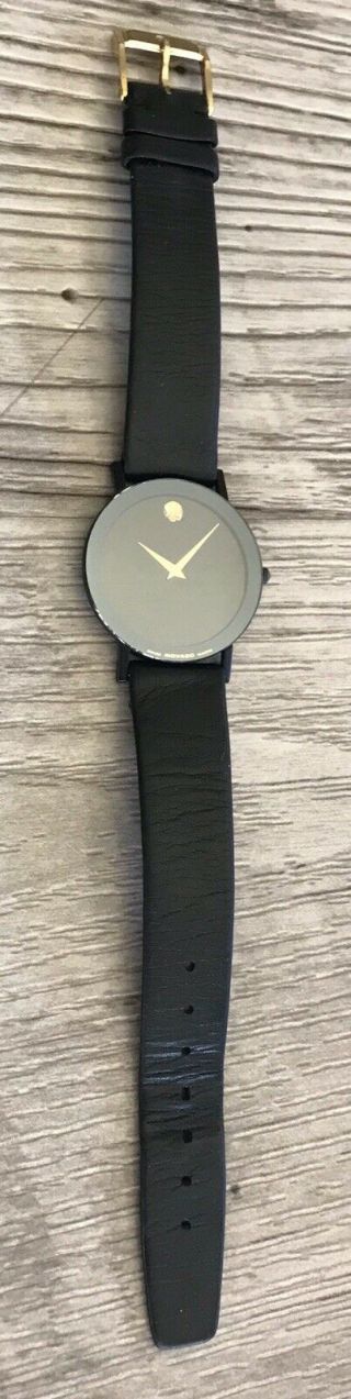 Vintage Movado Ultra Thin Black Sapphire Museum Unisex Strap Watch