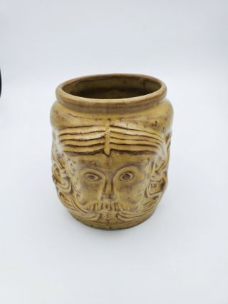 Coffee Mug Art Pottery With A Raised Man Face Decor Motif 3.  75  T