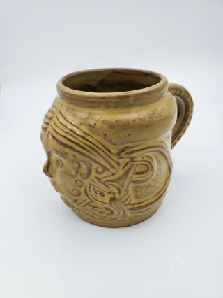 Coffee Mug Art Pottery with a Raised Man Face Decor Motif 3.  75  T 2