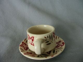 VINTAGE JACKSON CHINA AIRBRUSHED CUP & SAUCER - GREEN LEAF & RED FLOWER PATTERN 2