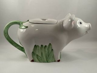 Hand Painted Faience Peaceful Kingdom Teapot Made For Seymour Mann,  1993
