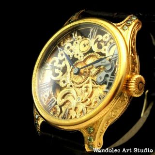 Noble Design Men ' s Wrist Watch Skeleton with Vintage Restored Movement by Omega 3