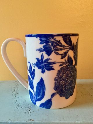 Martha Stewart Orleans Cobalt Blue Flowers Mug Floral White Cup Tea Coffee