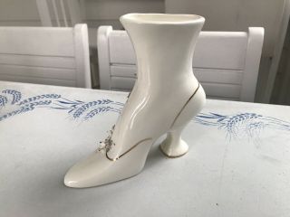 Vintage Florence Ceramics Victorian Shoe Boot Vase With Rose And Lace Decorating 2