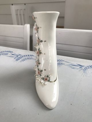 Vintage Florence Ceramics Victorian Shoe Boot Vase With Rose And Lace Decorating 3