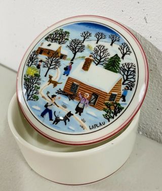 Villeroy & Boch Naif Christmas 3 " Round Porcelain Trinket Box Candy Dish Laplau