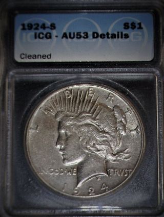 1924 - S Peace Silver Dollar Icg Au53,  Key Date,  Only Issue Is Cleaned Still