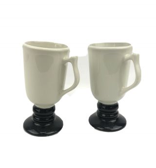 2 Vintage Hall China Black & White Irish Coffee Pedestal Mugs 1273 Made In Usa
