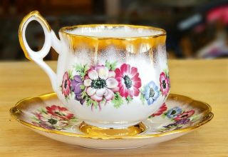 Vintage Victoria England Bone China Gold Trim Floral Flower Teacup & Saucer