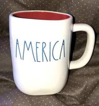 God Bless America It’s The Rae Dunn “america” Mug W/ Red Interior,  Blue Ll