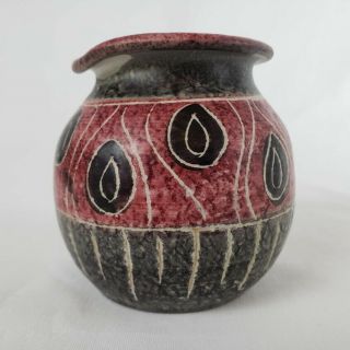 Ceramic Jar Made In Italy Hand Painted Black Red Small Production Flaw Pottery