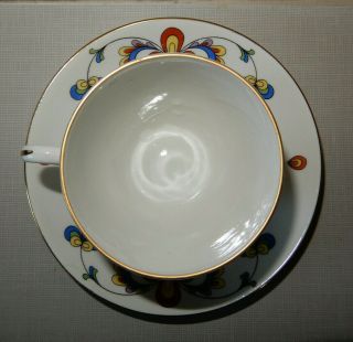 Porsgrund Norway Footed Cup & Saucer Set FARMERS ROSE with Gold Trim 2