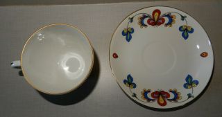 Porsgrund Norway Footed Cup & Saucer Set FARMERS ROSE with Gold Trim 3