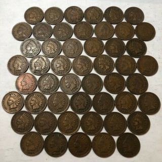 (roll Of 50) Vg Mixed Indian Head U.  S.  Cents,  Dates In The 1900 