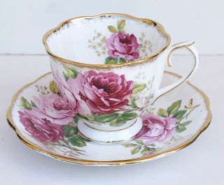 Royal Albert American Beauty Teacup And Saucer Bone China England Pink Rose Gold