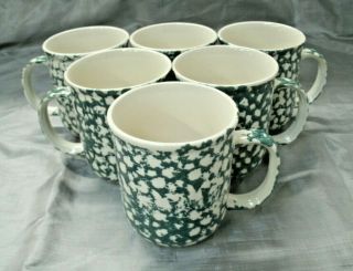 Tienshan Folk Craft Moose Country Set Of 6 - 3 7/8 " Coffee Cocoa Mugs Green Sponge