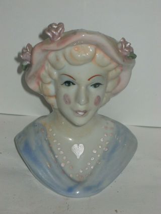 Vintage Ceramic Lady Head Vase Sunday Bonnet Girl Figurine Turn Of - Century