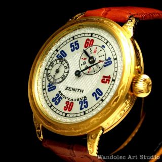 Gold Regulateur Noble Design Mens Wristwatch With Vintage Movement By Zenith