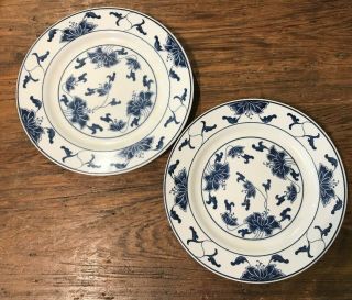 TATUNG DURABLE CHINA COBALT BLUE & WHITE FLORAL SALAD OR LUNCH PLATES 2
