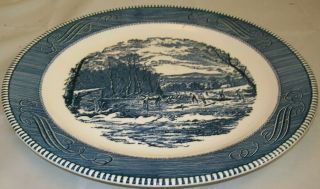 Vintage Currier And Ives Blue & White Serving Plate 12 "