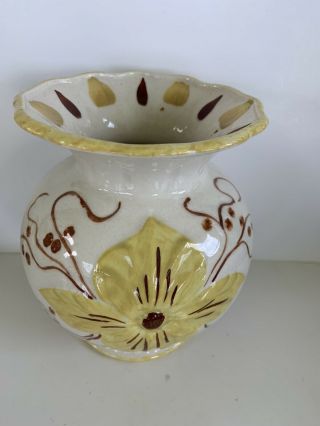 Blue Ridge Southern Pottery Vase Hampton Hibiscus Pattern Hand Painted Scallop