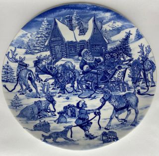 2007 Spode Blue Room Pattern Christmas Plate Santa 