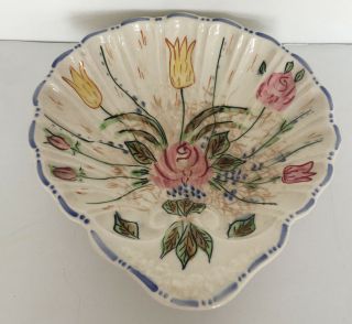 Vintage Blue Ridge China Pottery Hand Painted Floral Nove Rose Shell Shaped Dish