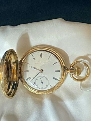 GORGEOUS ANTIQUE Elgin 14K Gold Hunter Case Pocket Watch ca 1883 2