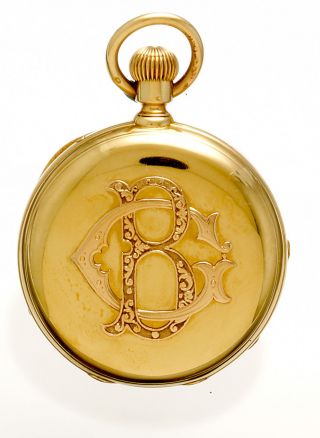 18K Gold Hunter Case Pocket Watch | Day Date & Time Dial 16 Jewel 16 Size CA1885 2