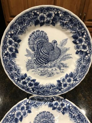 Set of 2 Myott Thanksgiving Churchill Dinner Plates Blue Transferware England 2
