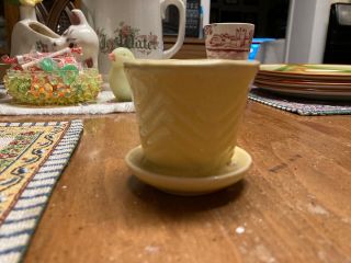 Vintage Shawnee? Mccoy Pottery Yellow Mini Miniature Planter With Saucer