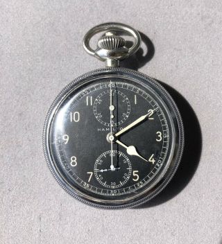 Hamilton Model 23 Military Chronograph,  19 Jewel,  Black Dial And Crome Case