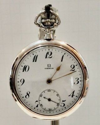 Antique Omega Grand Prix Paris 1900 Open Face Pocket Watch - Case 800 Silver