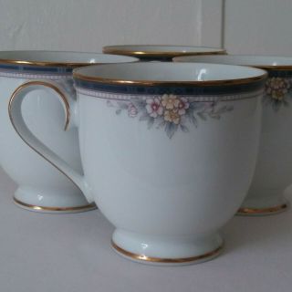Set Of 4 Noritake Japan Ontario Fine China Tea Cups 3763 White / Gold Tone Rim