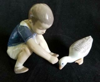 Bing & Grondahl Figurine Dickie Boy Feeding Duck Goose 1636 1902 B & G