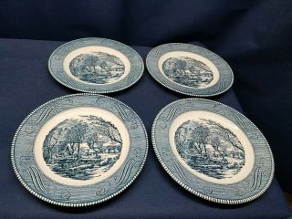 Vintage Royal China Currier And Ives " The Old Grist Mill " Set/4 Dinner Plates