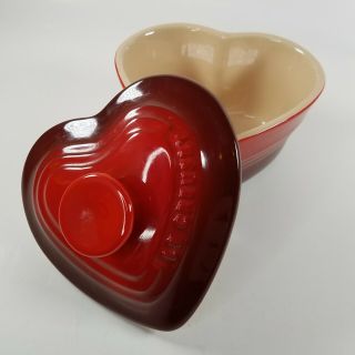 Le Creuset Cerise 8oz Red Small Heart Stoneware Ramekin With Lid 10.  17
