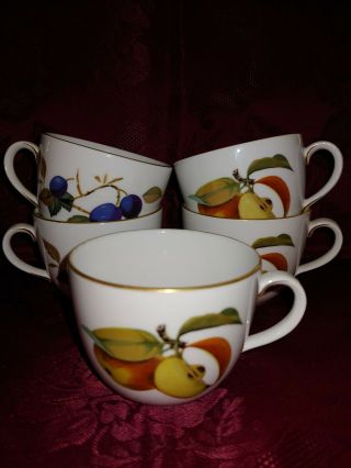 Set Of 5 Evesham Gold Royal Worcester Coffee Tea Cups China Made In England Mugs