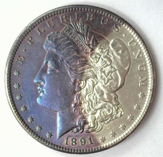 1891 - S Morgan Silver Dollar Choice Uncirculated Toning Better Date