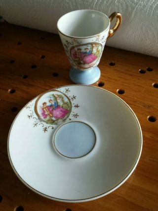 antique miniature Tea Cup & Saucer romance couple gold trim Japan 1940s 3