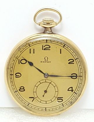 Vintage Rare Omega 14k Solid Yellow Gold Pocket Watch 15j Caliber 35,  5l.  T1 48mm