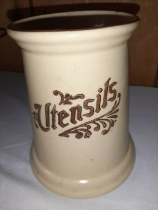 Vintage Pfaltzgraff Village Cream And Brown Utensil Crock/ Holder 500 Euc
