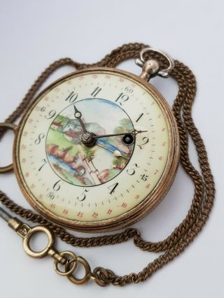 De Roy Calendar Painted Enamel Dial Verge Fusee Pocket Watch