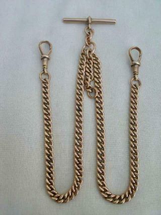 Antique Solid 9ct Rose Gold Double Albert Watch Chain 38.  4 Gms.