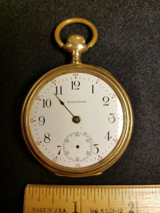 Waltham Model 1899 16s Open Face Pocket Watch W/ 14k Solid Gold Case