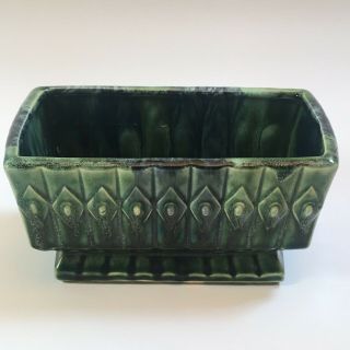 Vintage Mccoy Usa Art Pottery Rectangle Planter Dark Green Ikebana Bonsai Mcm